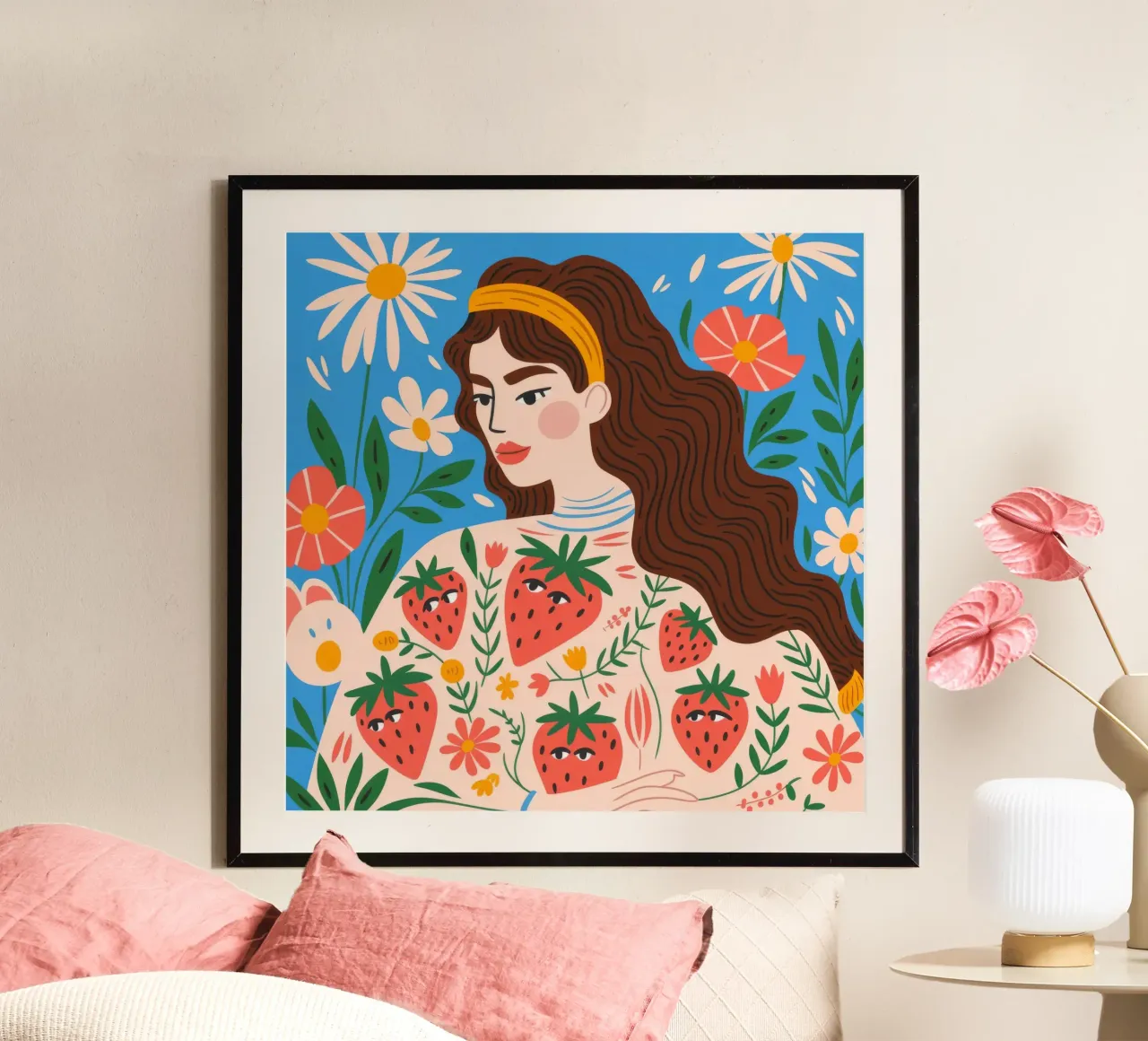 Serenità a motivi floreali poster con telaio in legno da Atelier Tiga