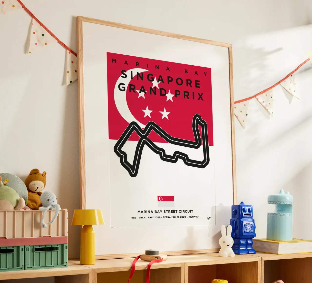 2008 F1 MARINA BAY Race Track poster con telaio in legno da Formula Art