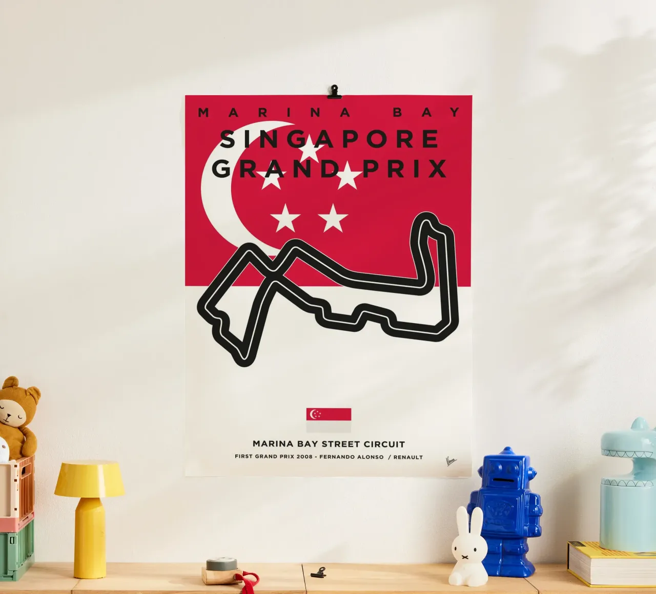 2008 F1 MARINA BAY Race Track poster con telaio in legno da Formula Art