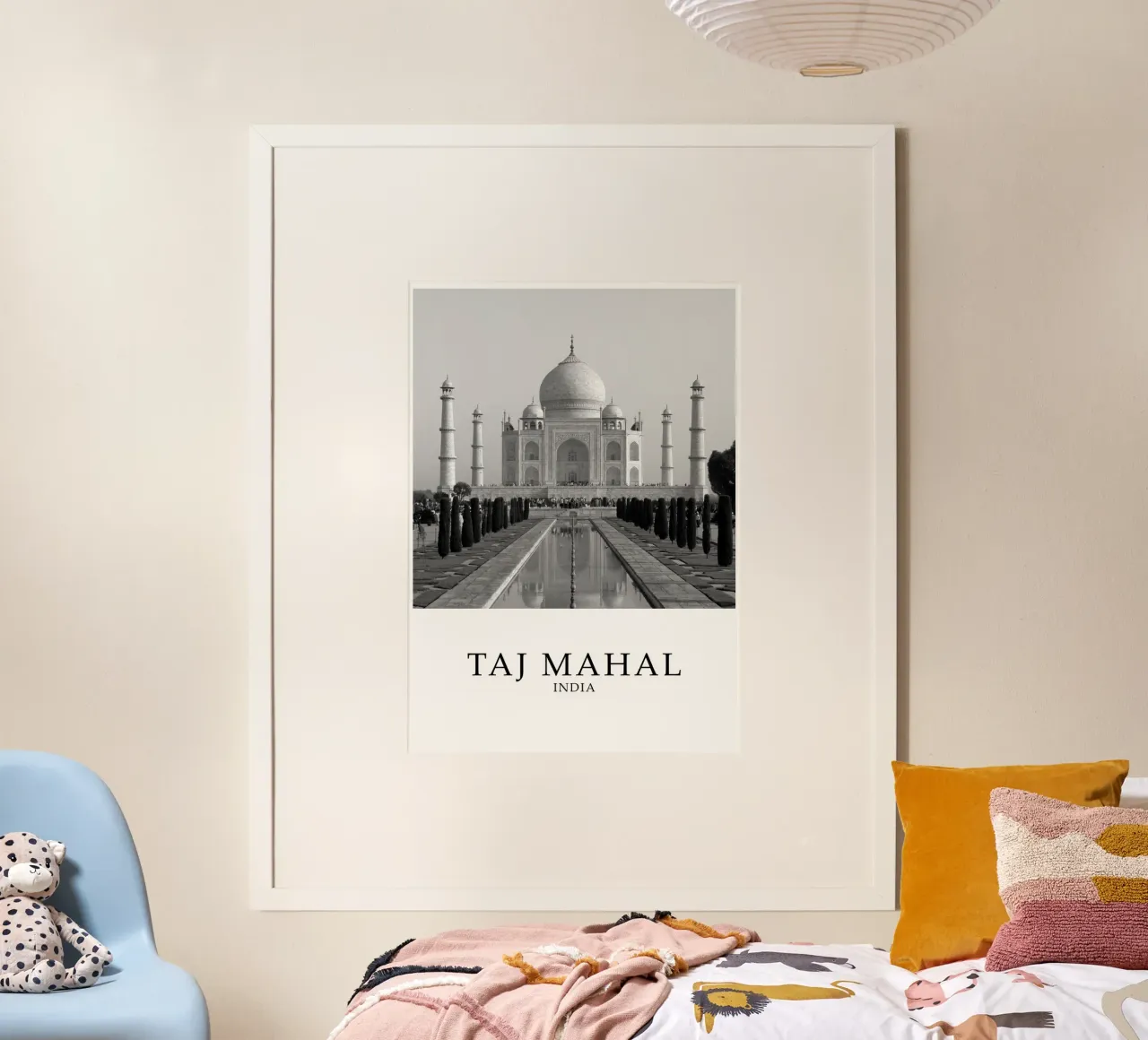 Taj Mahal India Scene Greyscale poster da Charnwood Prints