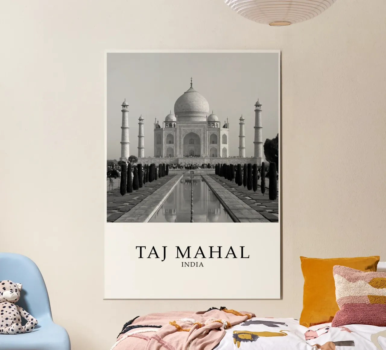 Taj Mahal India Scene Greyscale poster da Charnwood Prints