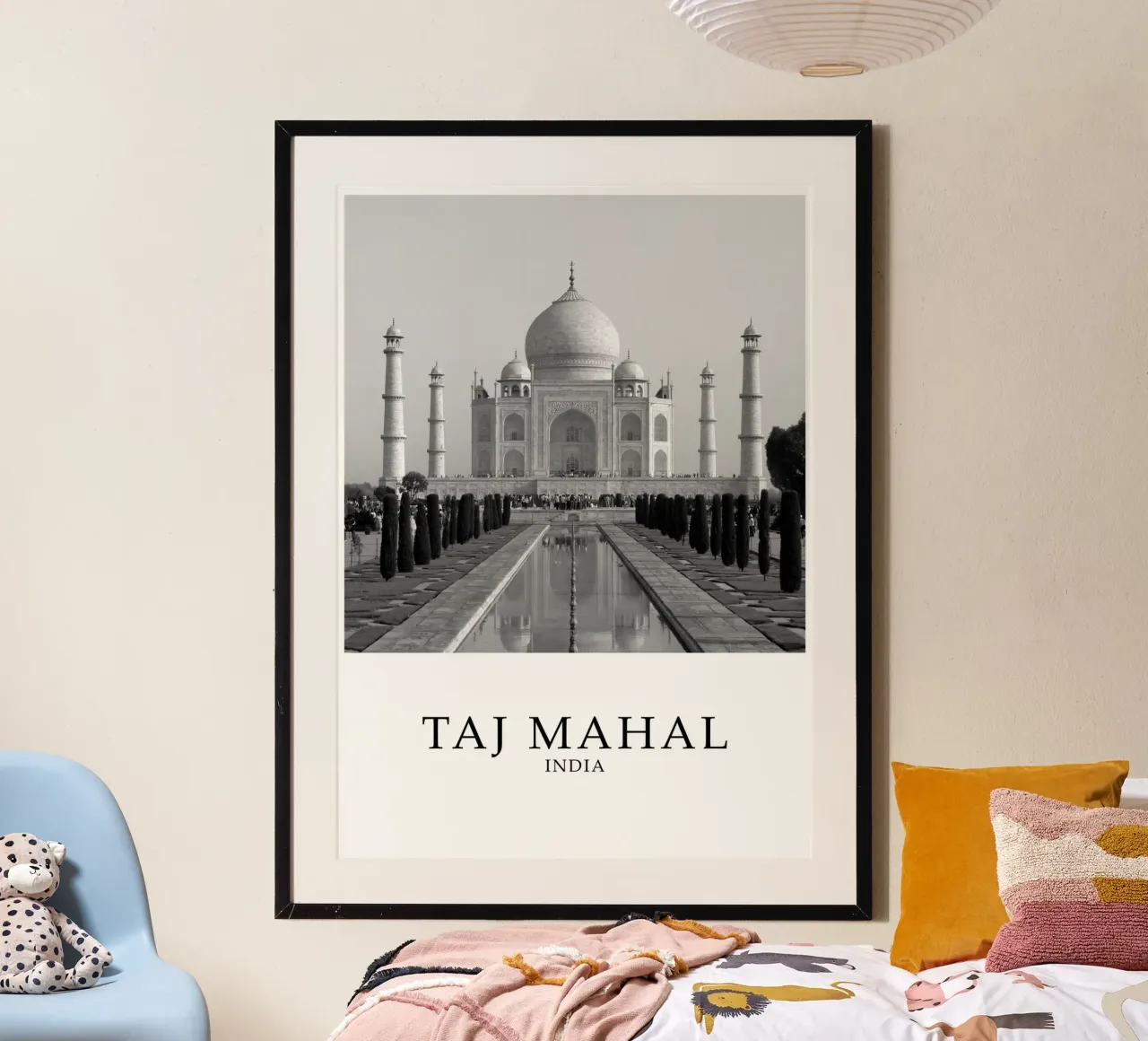 Taj Mahal India Scene Greyscale poster da Charnwood Prints