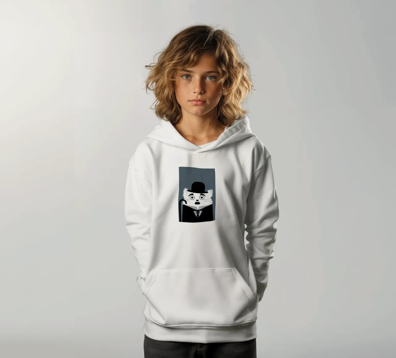 Cat - Chaplin kids hoodie by Doozal