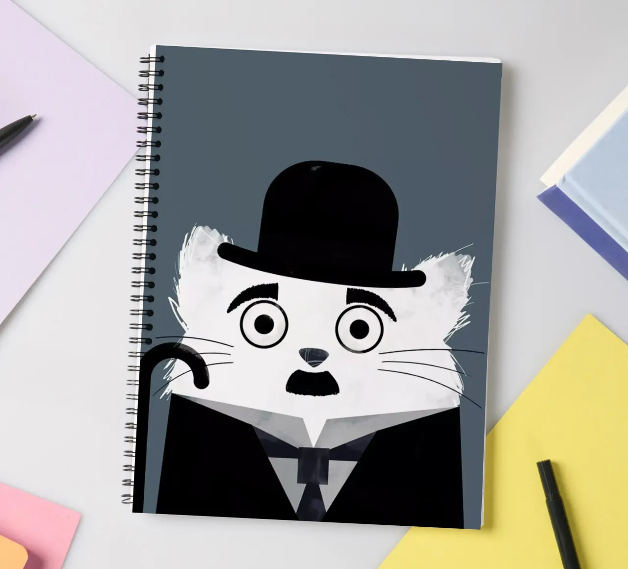 Cat - Chaplin spiral notebook by Doozal