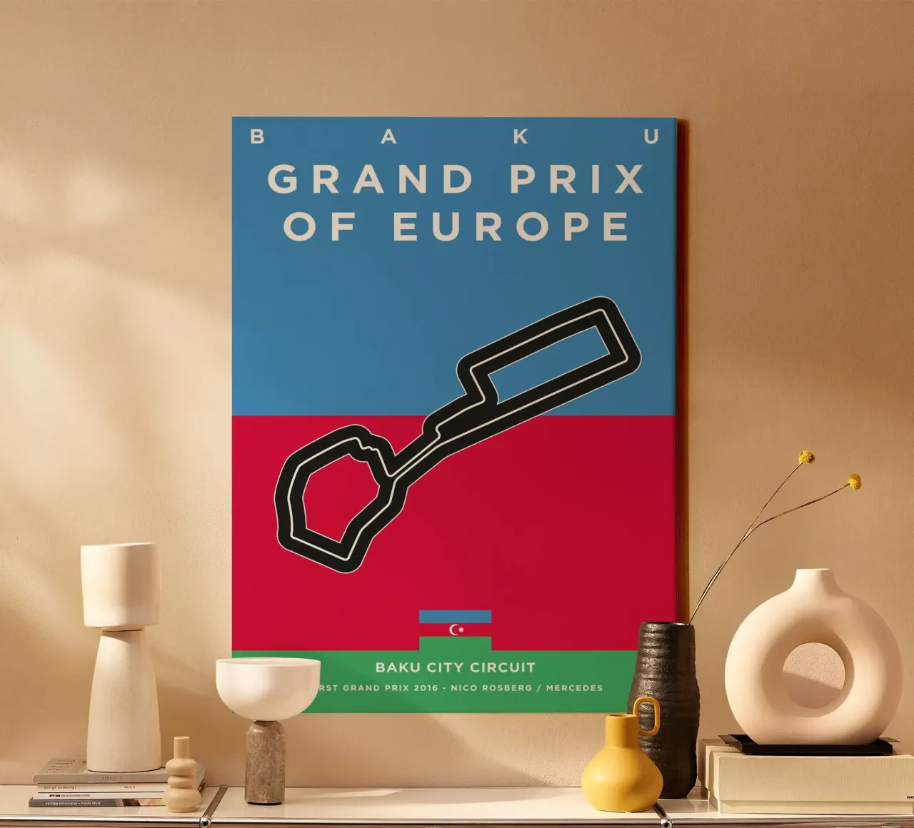 2016 F1 BAKU Race Track canvas met Baklijst van Formula Art