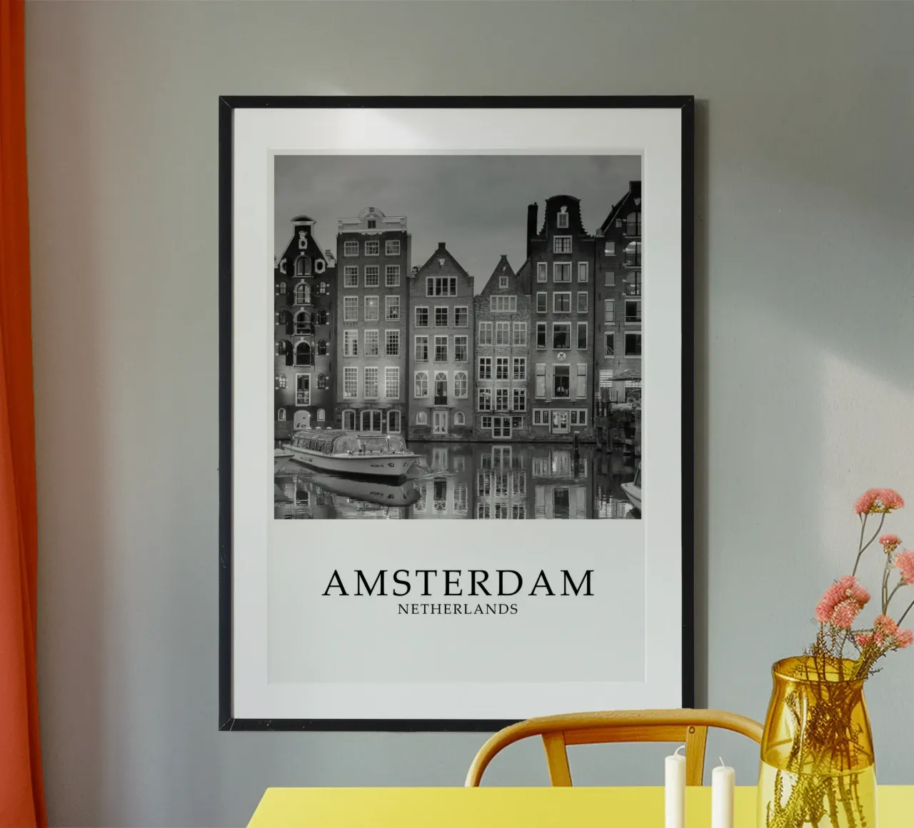 Amsterdam Netherlands Canal Scene Greyscale carta hahnemühle da Charnwood Prints