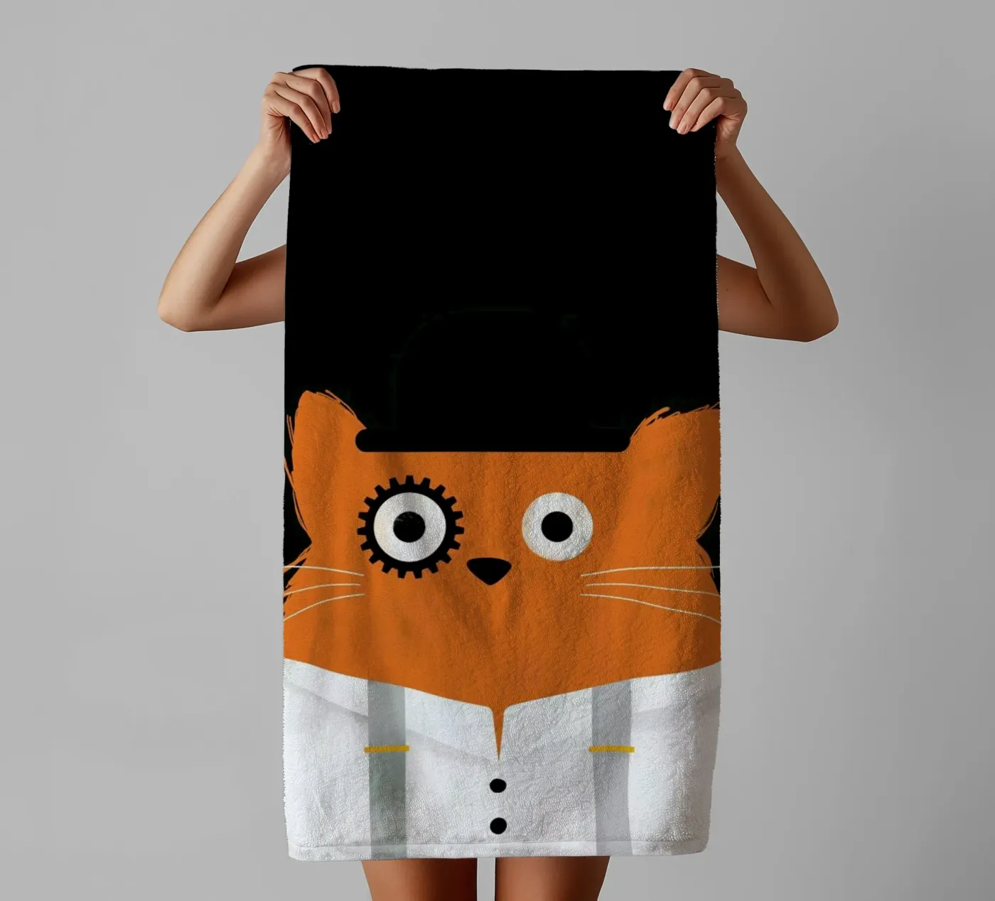 Cat - Clockwork towel by Doozal