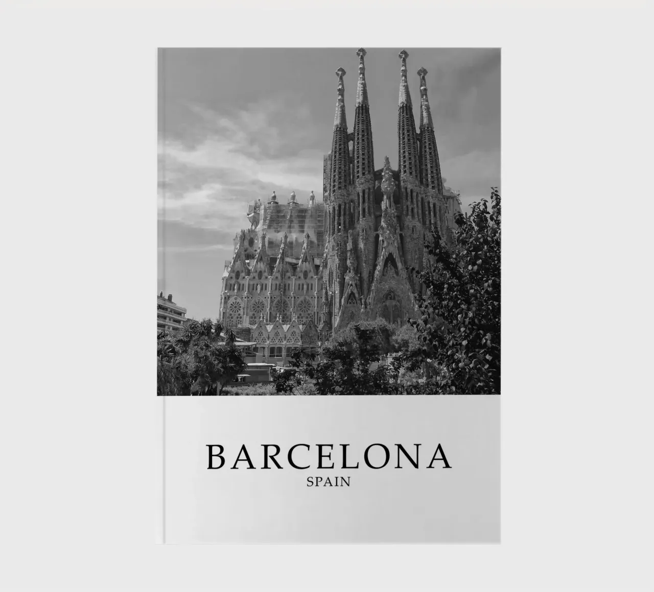 Sagrada Familiar Barcelona Spain Scene Greyscale notebook by Charnwood Prints