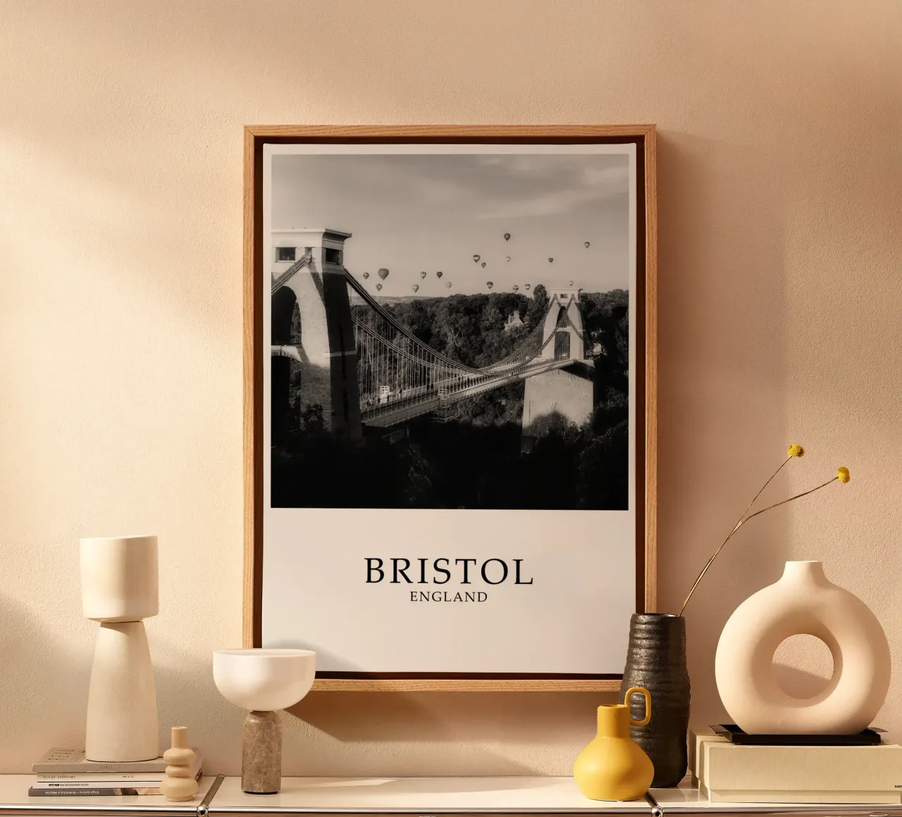 Clifton Suspension Bridge Bristol UK Scene Greyscale tela con Cornice a cassetta da Charnwood Prints