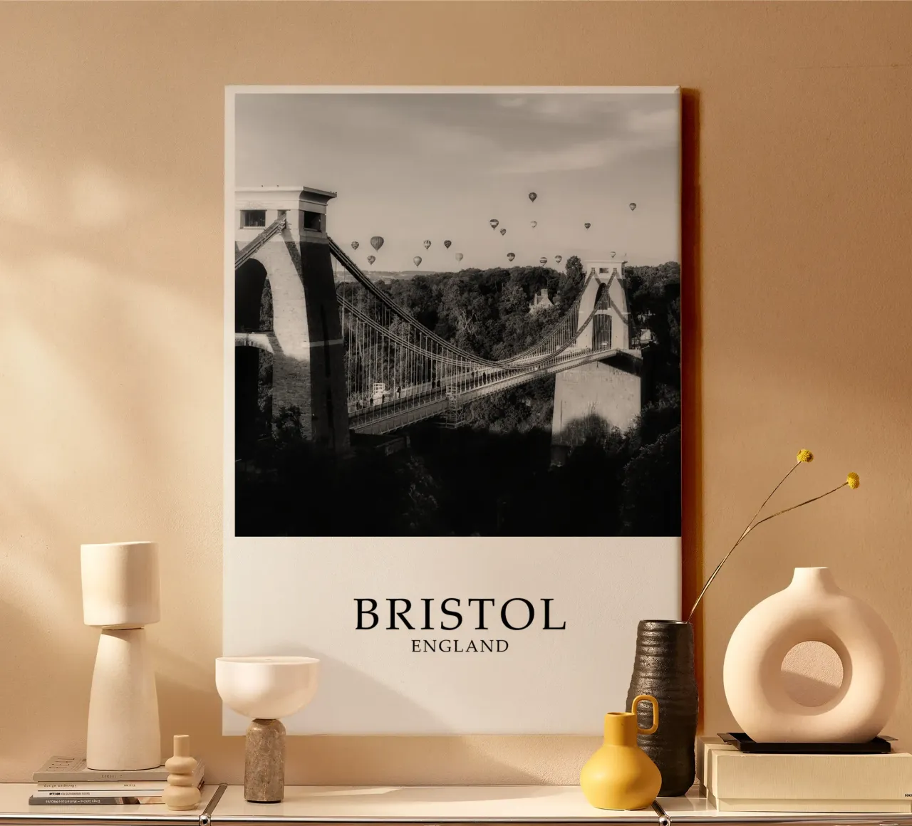 Clifton Suspension Bridge Bristol UK Scene Greyscale tela con Cornice a cassetta da Charnwood Prints