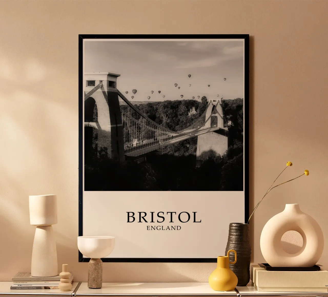 Clifton Suspension Bridge Bristol UK Scene Greyscale poster da Charnwood Prints