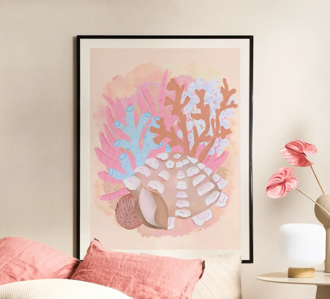 Conchiglie rosa poster con telaio in alluminio da Pictufy Sun & Spirit