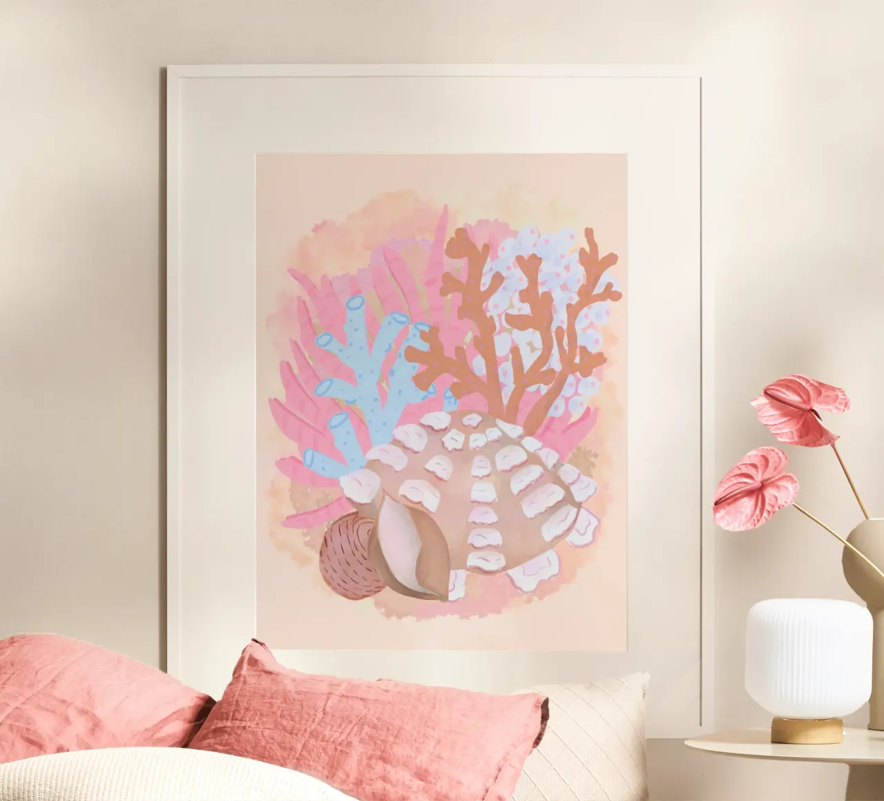 Conchiglie rosa poster con telaio in alluminio da Pictufy Sun & Spirit