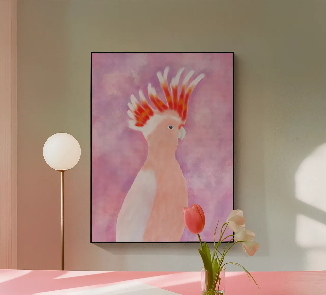 Uccello Cocatoo rosa plexiglass da Pictufy Sun & Spirit