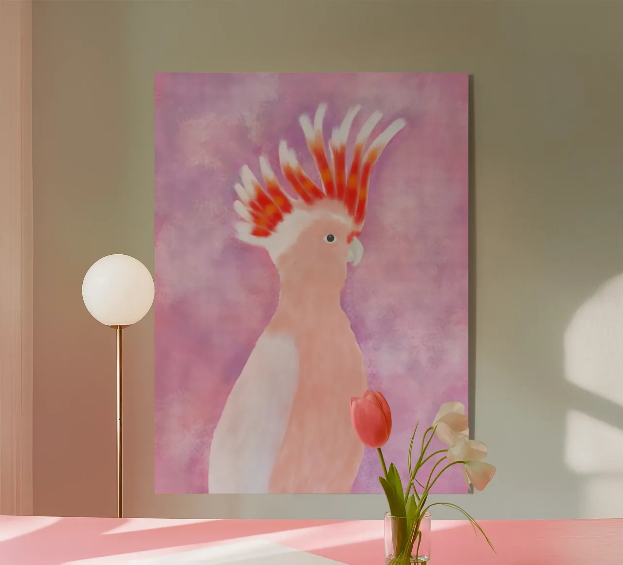 Uccello Cocatoo rosa plexiglass da Pictufy Sun & Spirit
