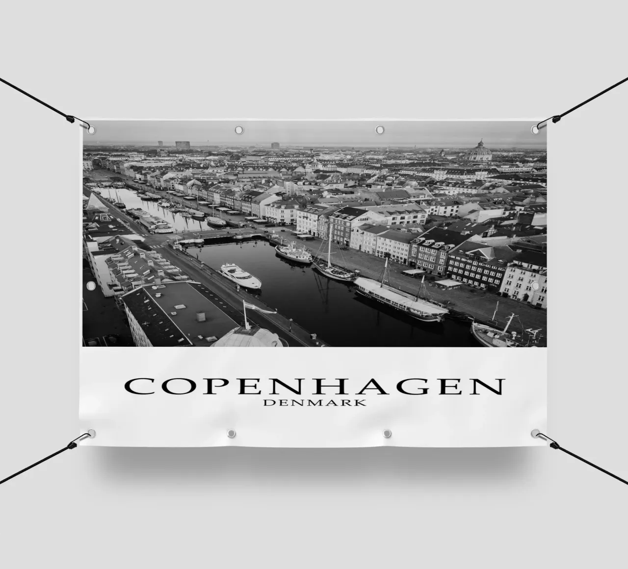 Copenhagen Denmark City Skyline Scene Greyscale telo in pvc da Charnwood Prints