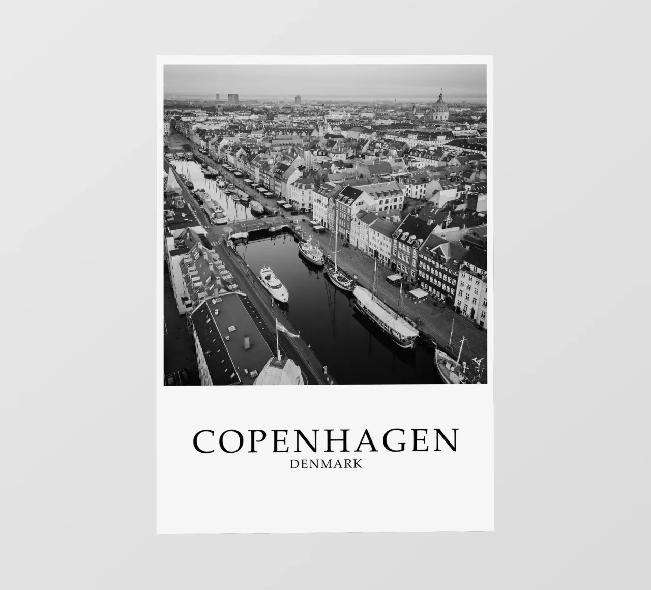 Copenhagen Denmark City Skyline Scene Greyscale telo in pvc da Charnwood Prints