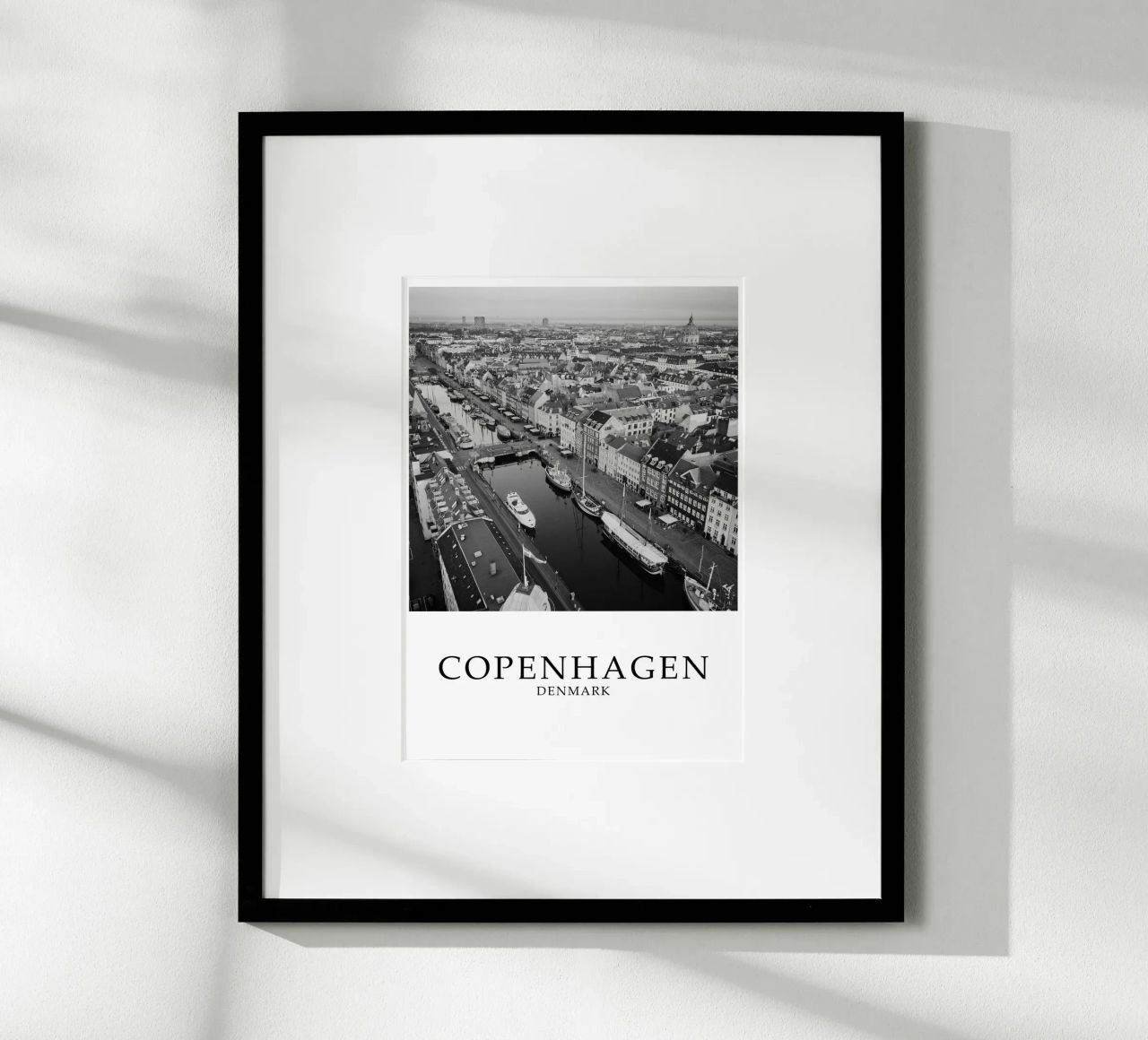 Copenhagen Denmark City Skyline Scene Greyscale poster by Charnwood Prints