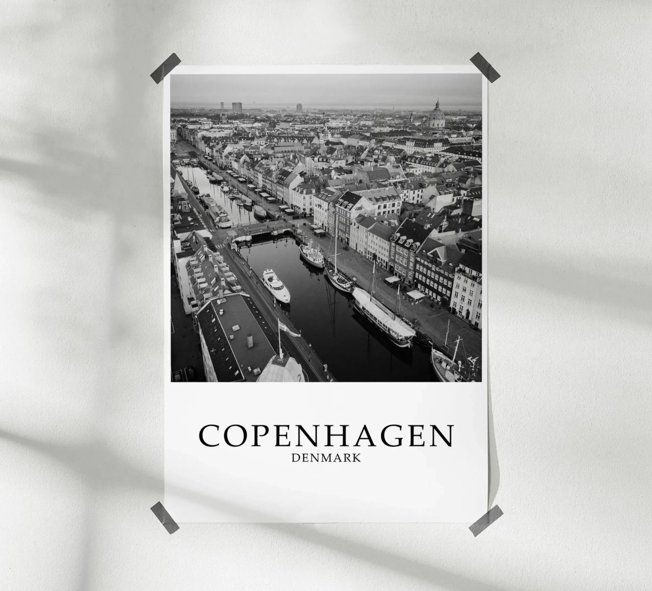 Copenhagen Denmark City Skyline Scene Greyscale poster by Charnwood Prints