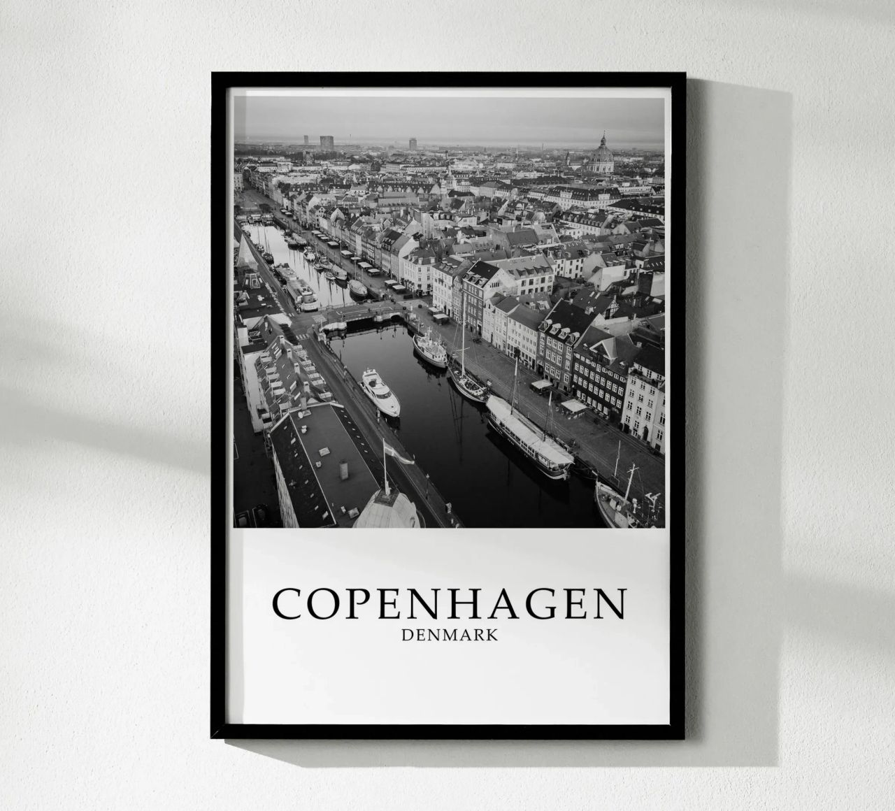 Copenhagen Denmark City Skyline Scene Greyscale poster by Charnwood Prints