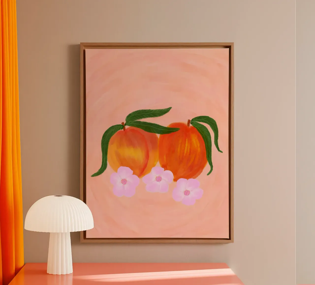 Perziken canvas met Baklijst van Pictufy Sun & Spirit