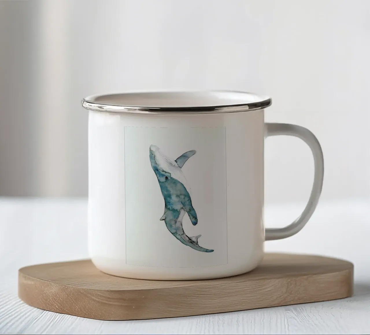 Whale enamel mug by Larissa van der Laan