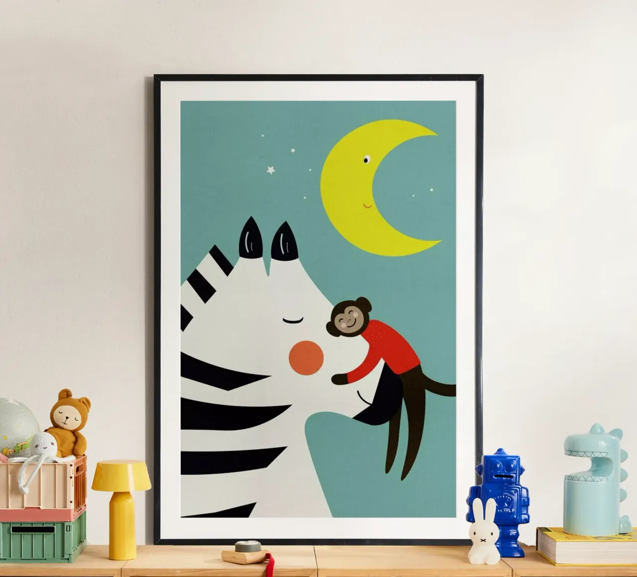 Goodnight Hug poster con telaio in legno da Little Flourishes