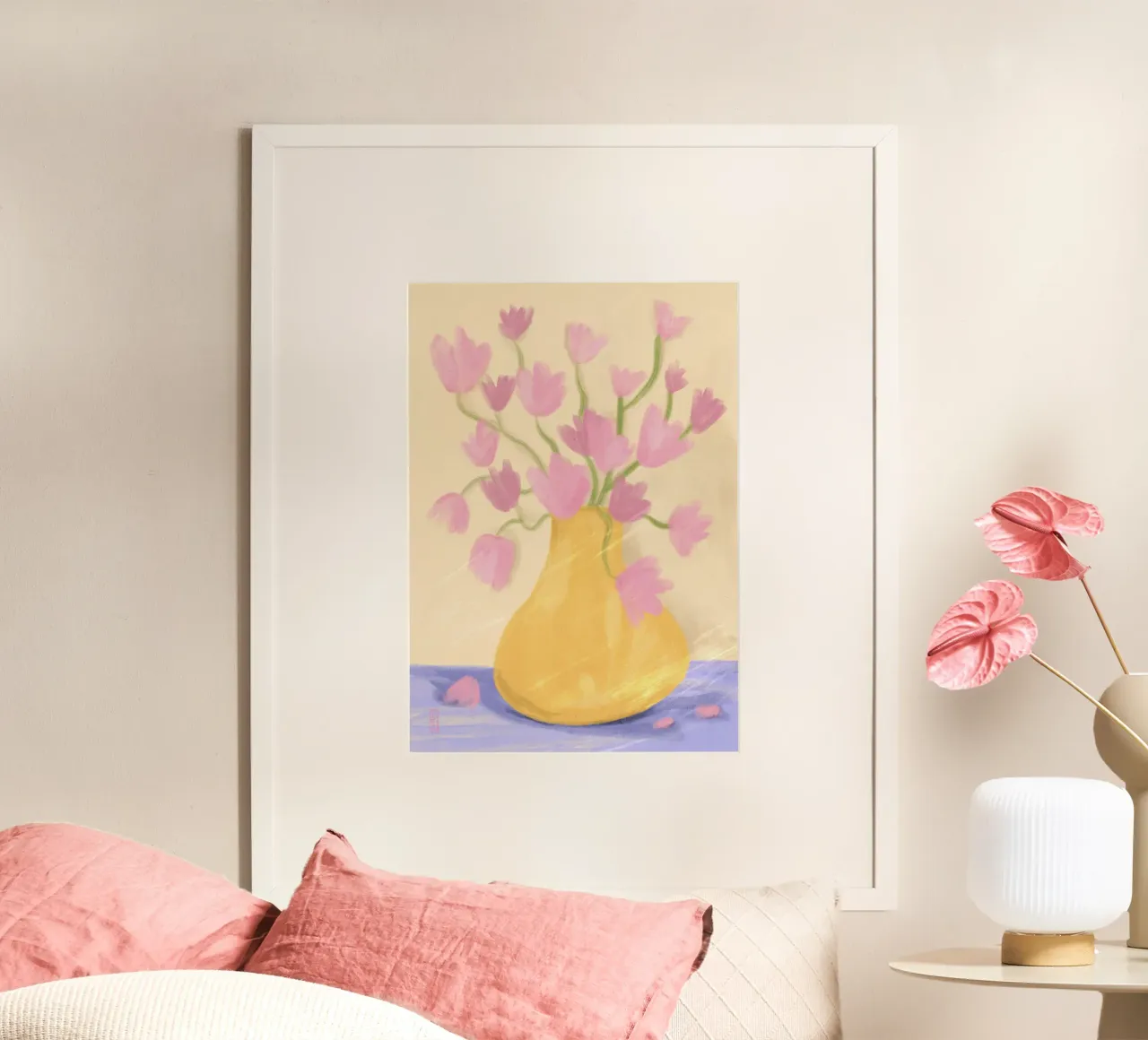 Semplice fiore di primavera in un vaso Illustrazione d'arte poster con telaio in legno da Pictufy Sun & Spirit