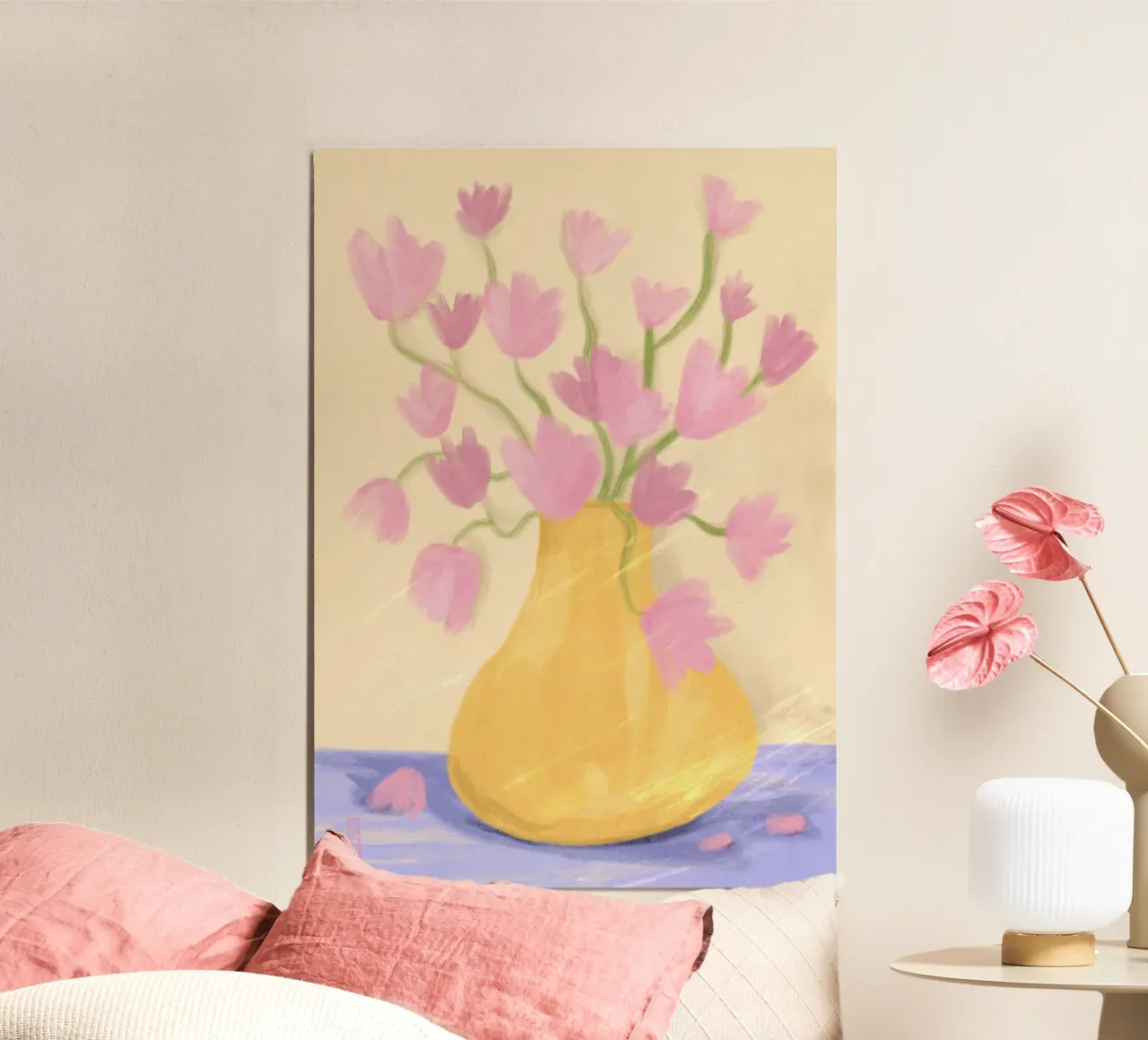 Semplice fiore di primavera in un vaso Illustrazione d'arte poster con telaio in legno da Pictufy Sun & Spirit