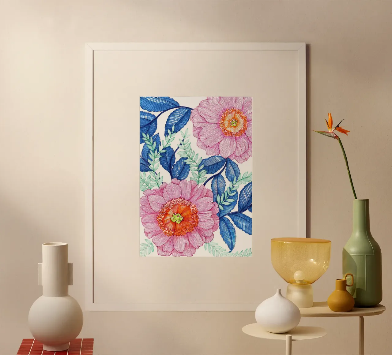 Fiori rosa poster con telaio in plastica da Pictufy Sun & Spirit