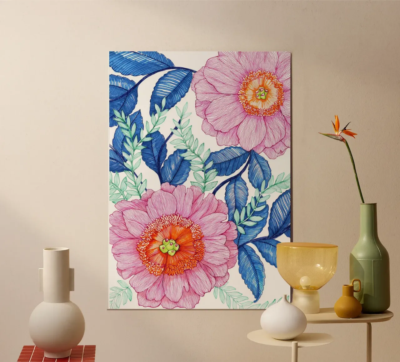 Fiori rosa poster con telaio in plastica da Pictufy Sun & Spirit