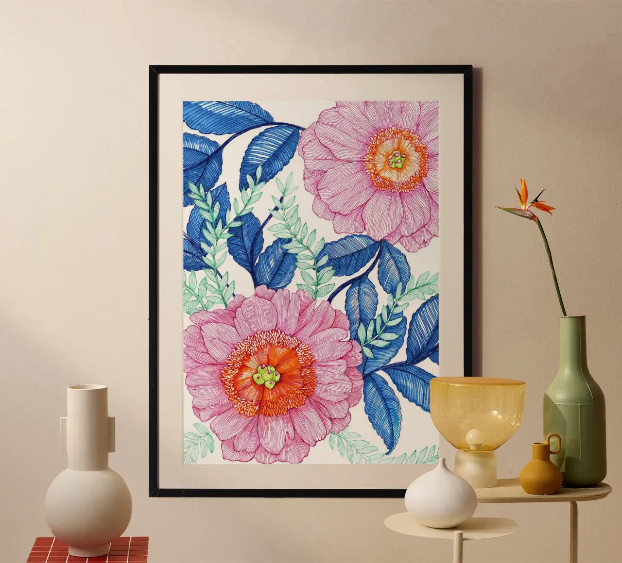 Fiori rosa poster con telaio in plastica da Pictufy Sun & Spirit