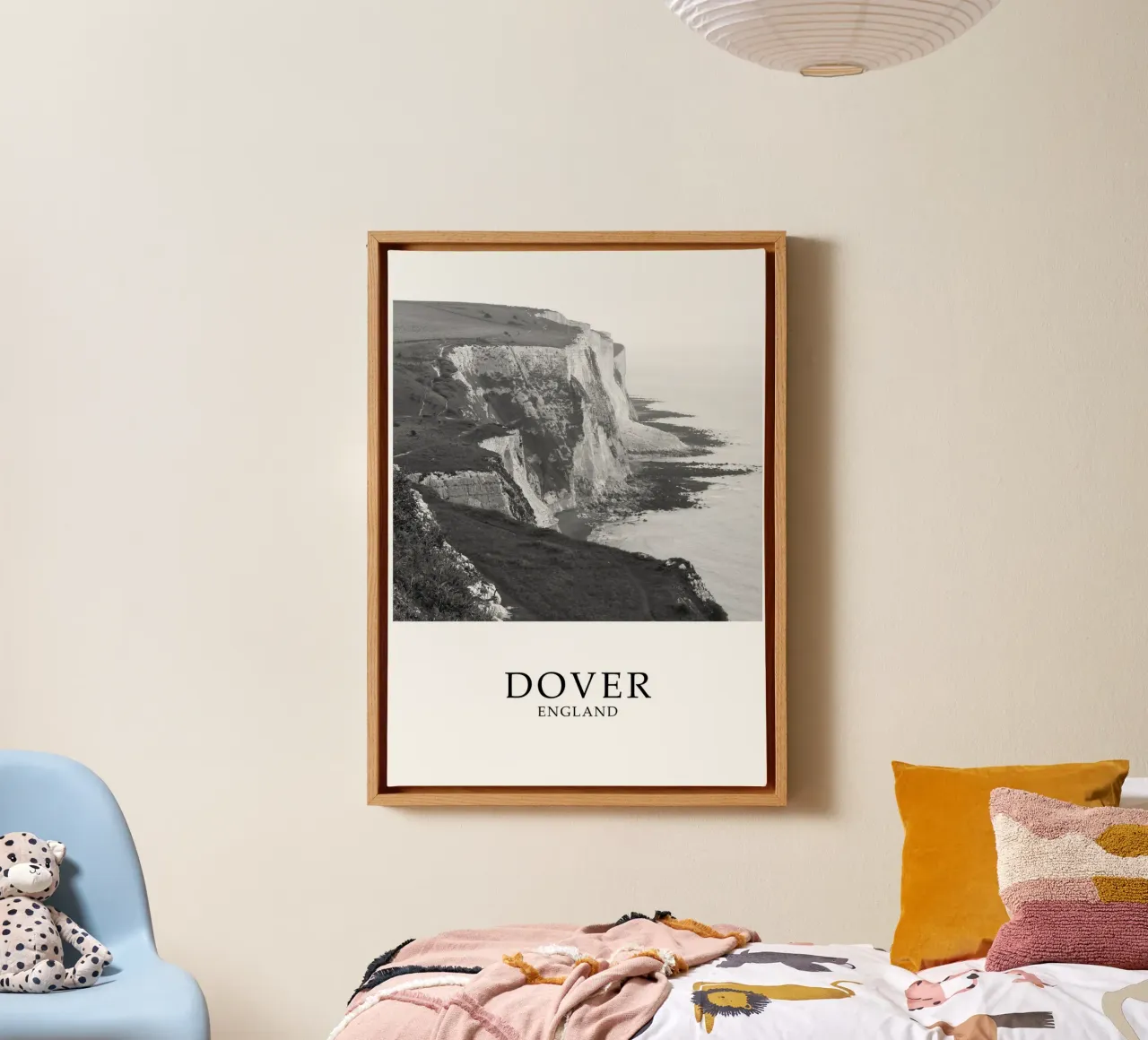White Cliffs of Dover England Scene Greyscale tela con Cornice a cassetta da Charnwood Prints