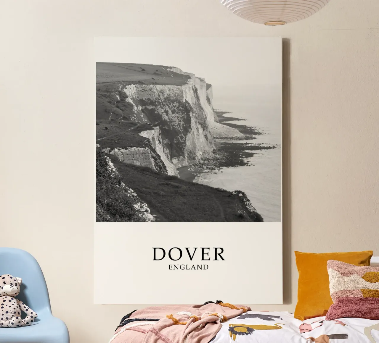White Cliffs of Dover England Scene Greyscale tela con Cornice a cassetta da Charnwood Prints