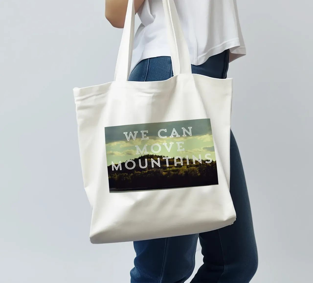 We Can Move Mountains borsa in juta da Vintage Skies