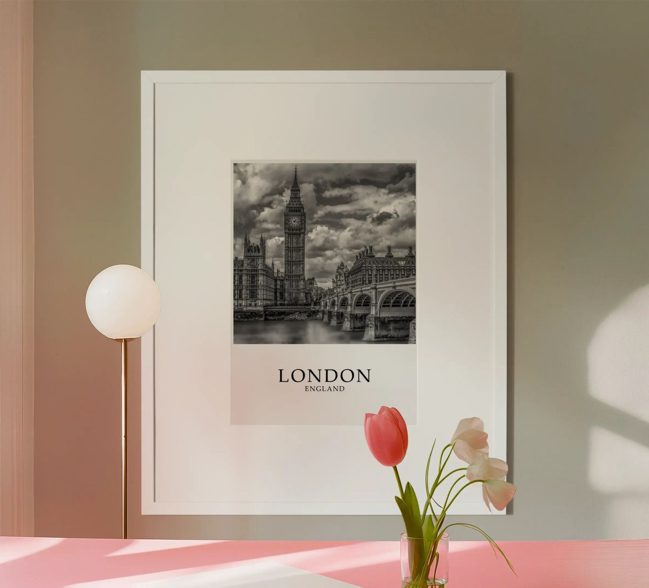 London Westminster Big Ben Cityscape Scene Greyscale Poster von Charnwood Prints