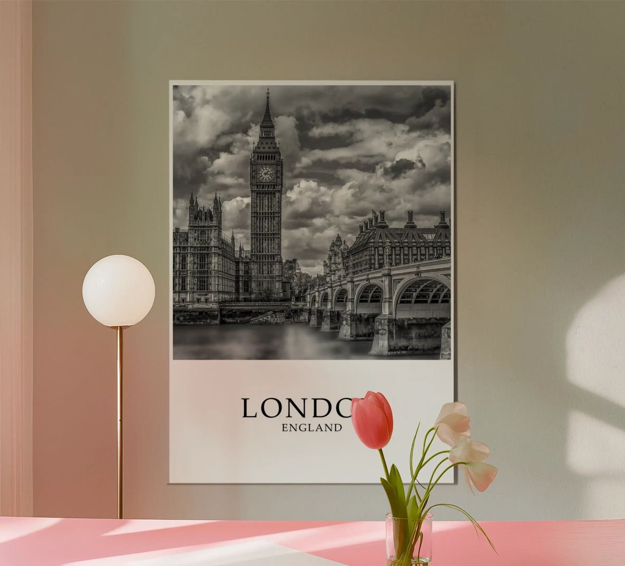 London Westminster Big Ben Cityscape Scene Greyscale Poster von Charnwood Prints