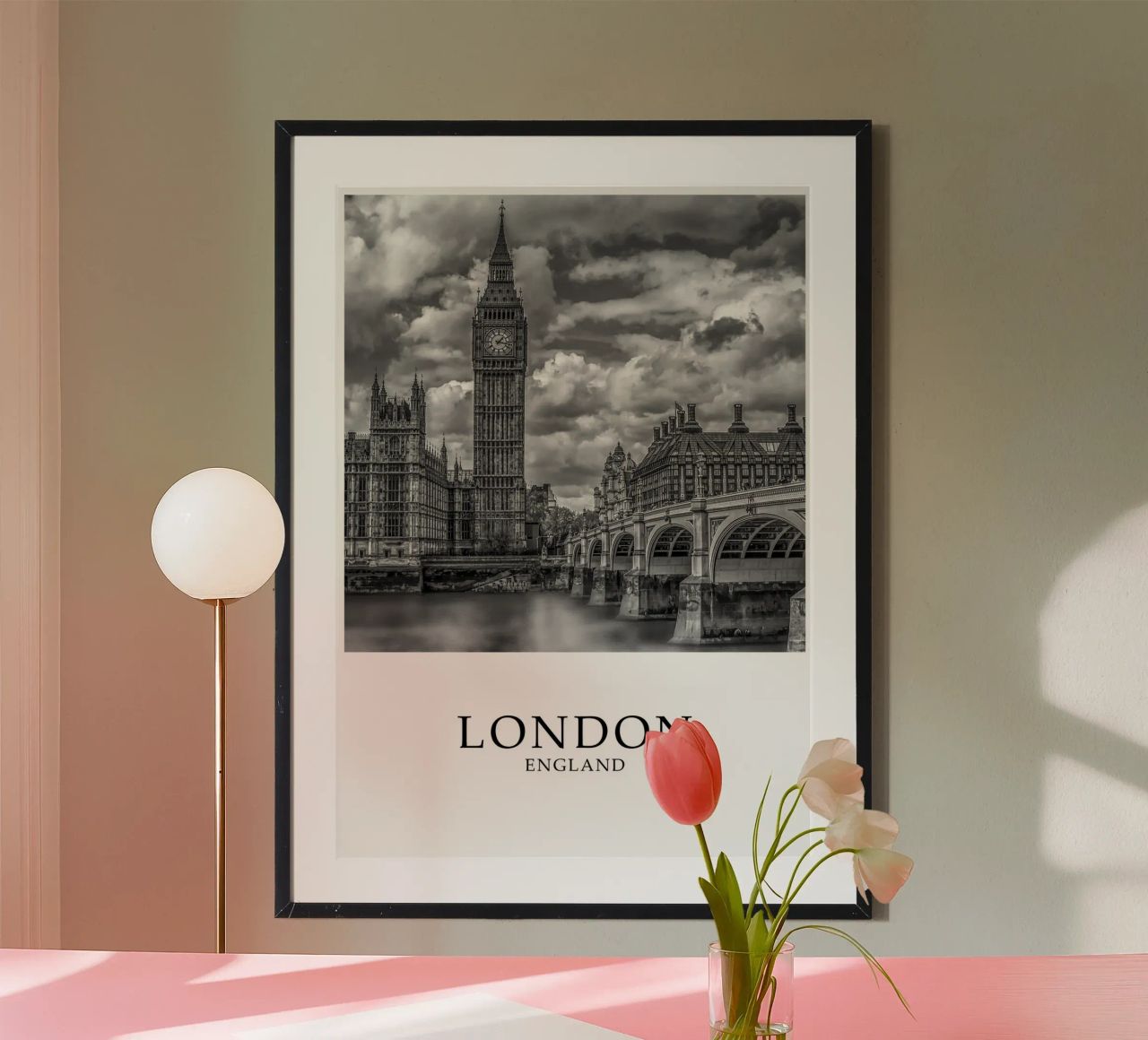 London Westminster Big Ben Cityscape Scene Greyscale Poster von Charnwood Prints