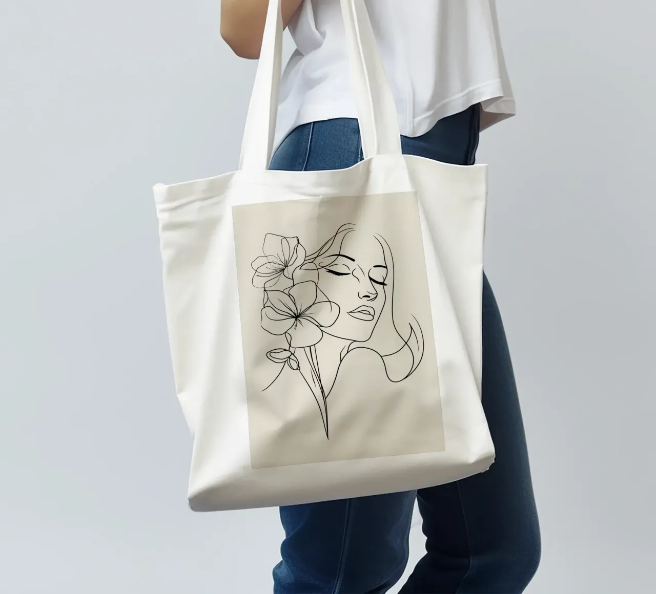 Harmonious female sketch tote bag by Carinaprint