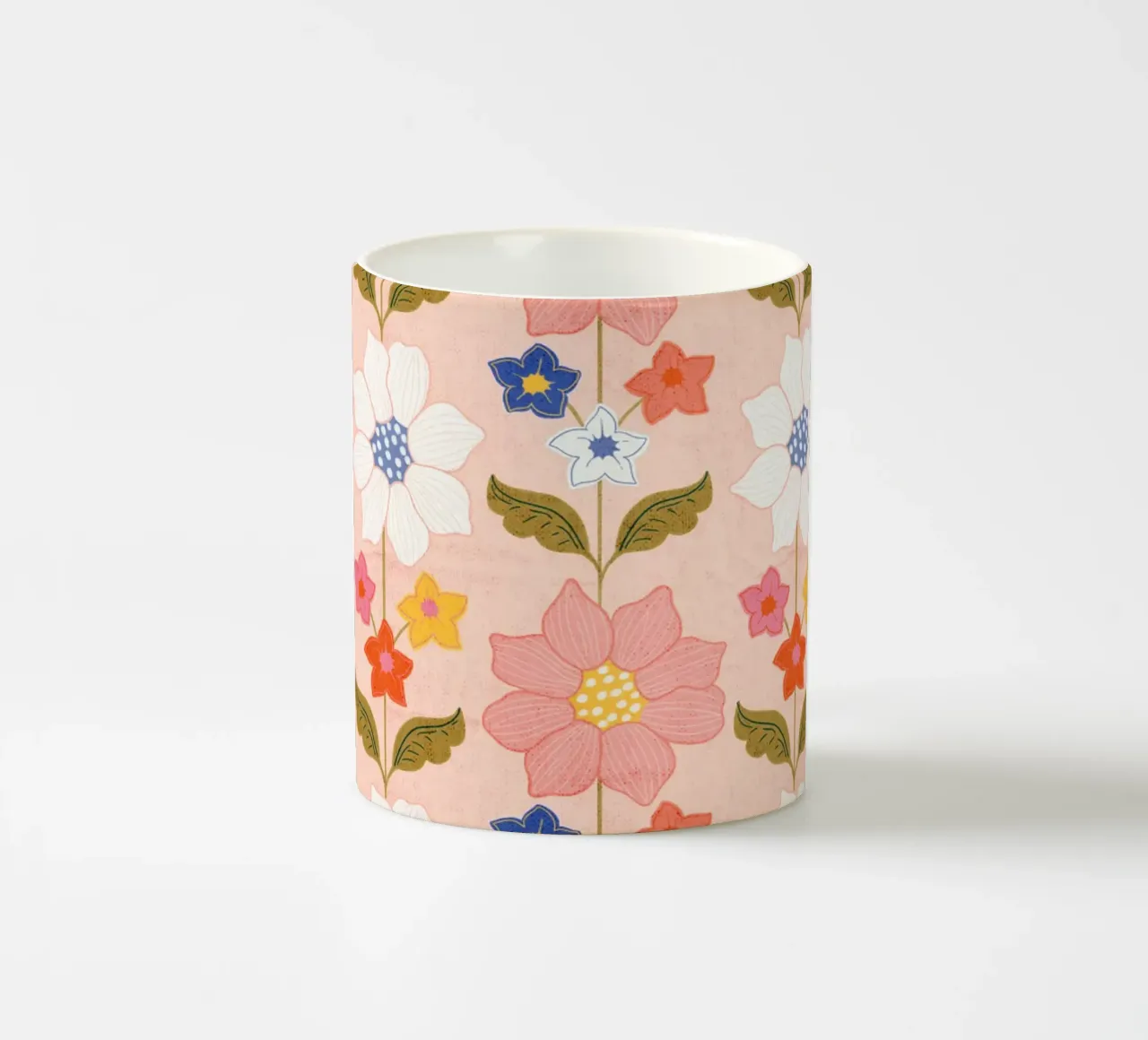 Retro Floral Pattern with Vibrant Blooms – Vintage-Inspired ceramic mug by showmemars