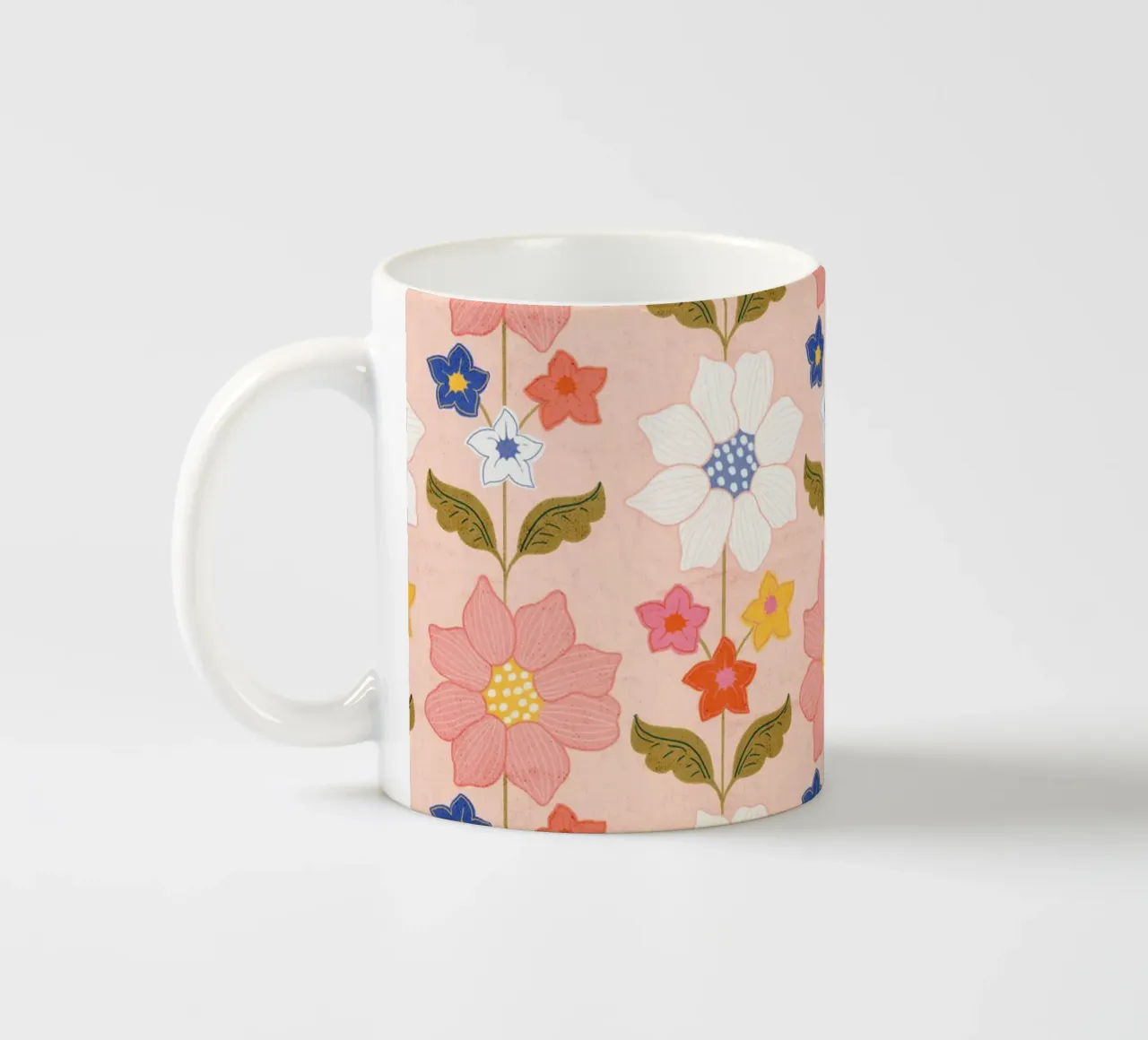 Retro Floral Pattern with Vibrant Blooms – Vintage-Inspired ceramic mug by showmemars