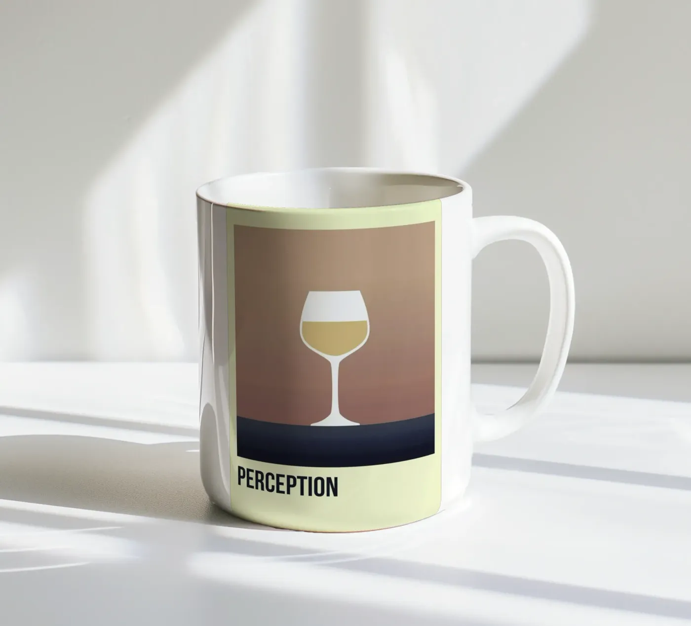 Perception White ceramic mug by Trabolt Design