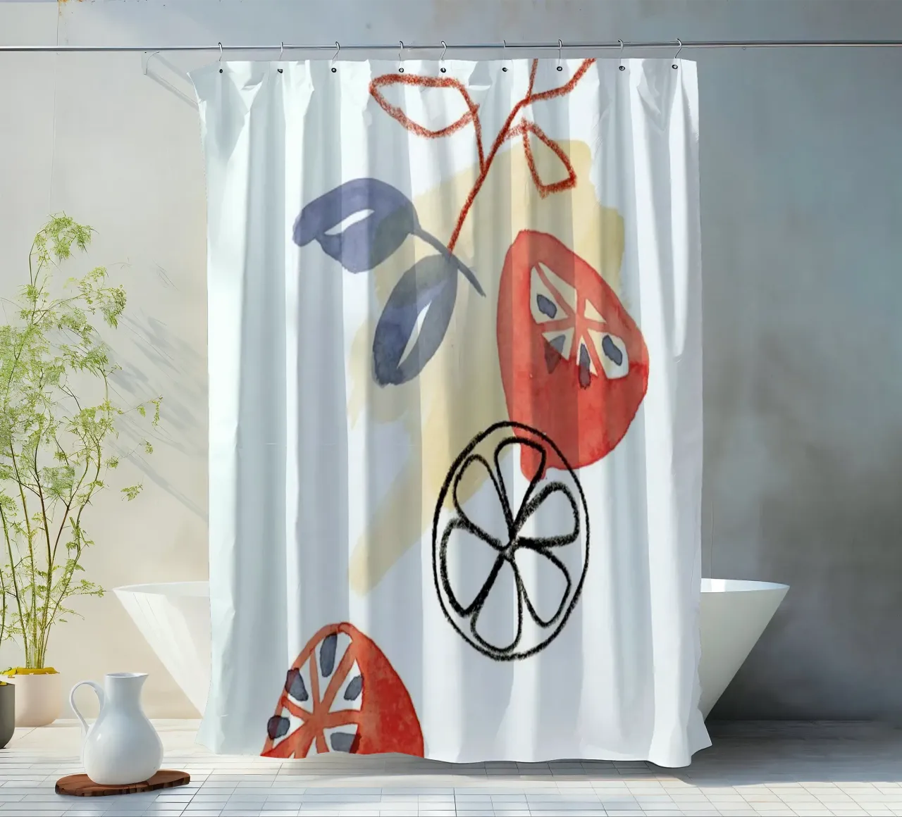 Lemons 2 shower curtain by Farina Kuklinski