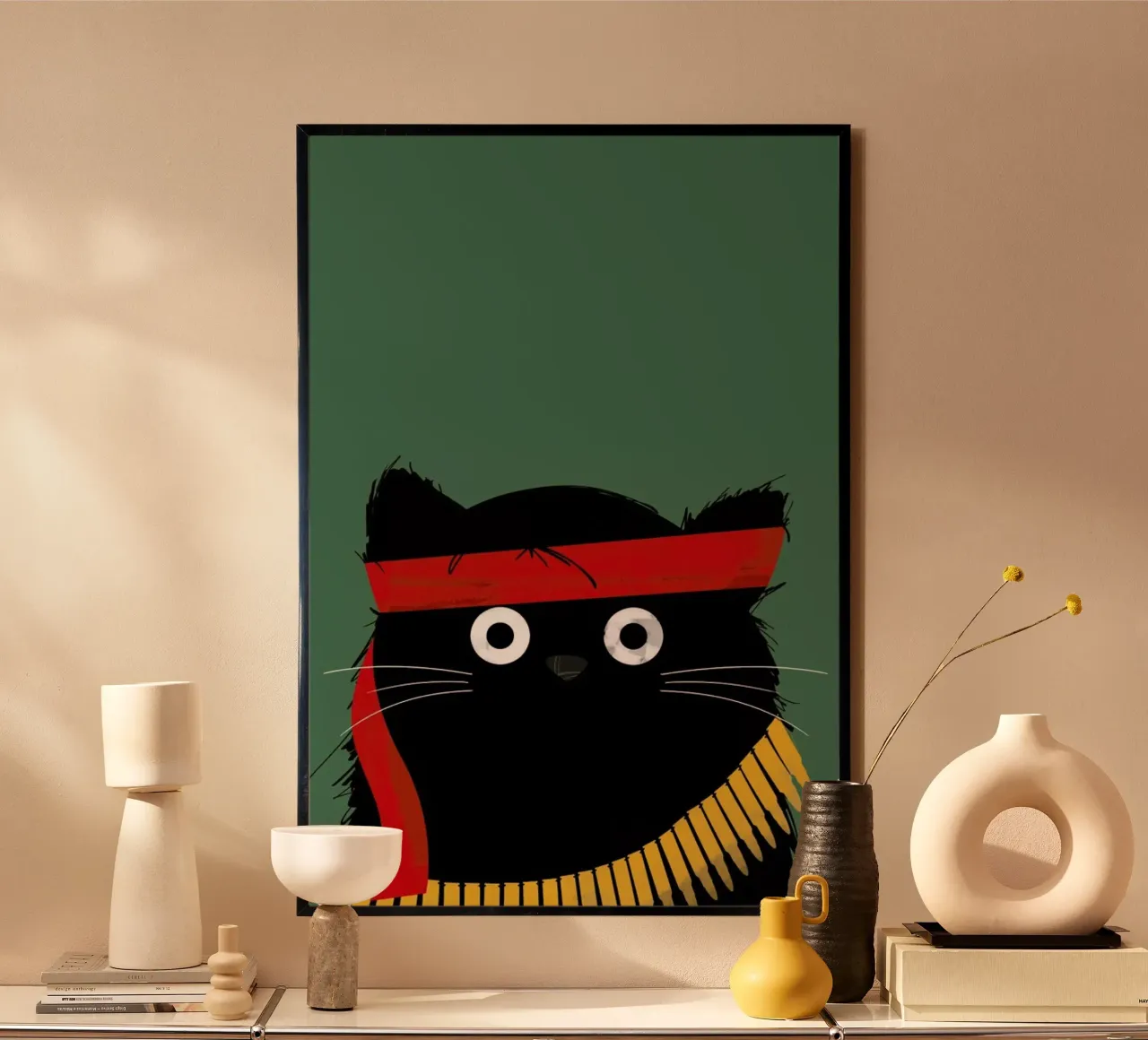 Cat - Rambo poster con telaio in legno da Doozal