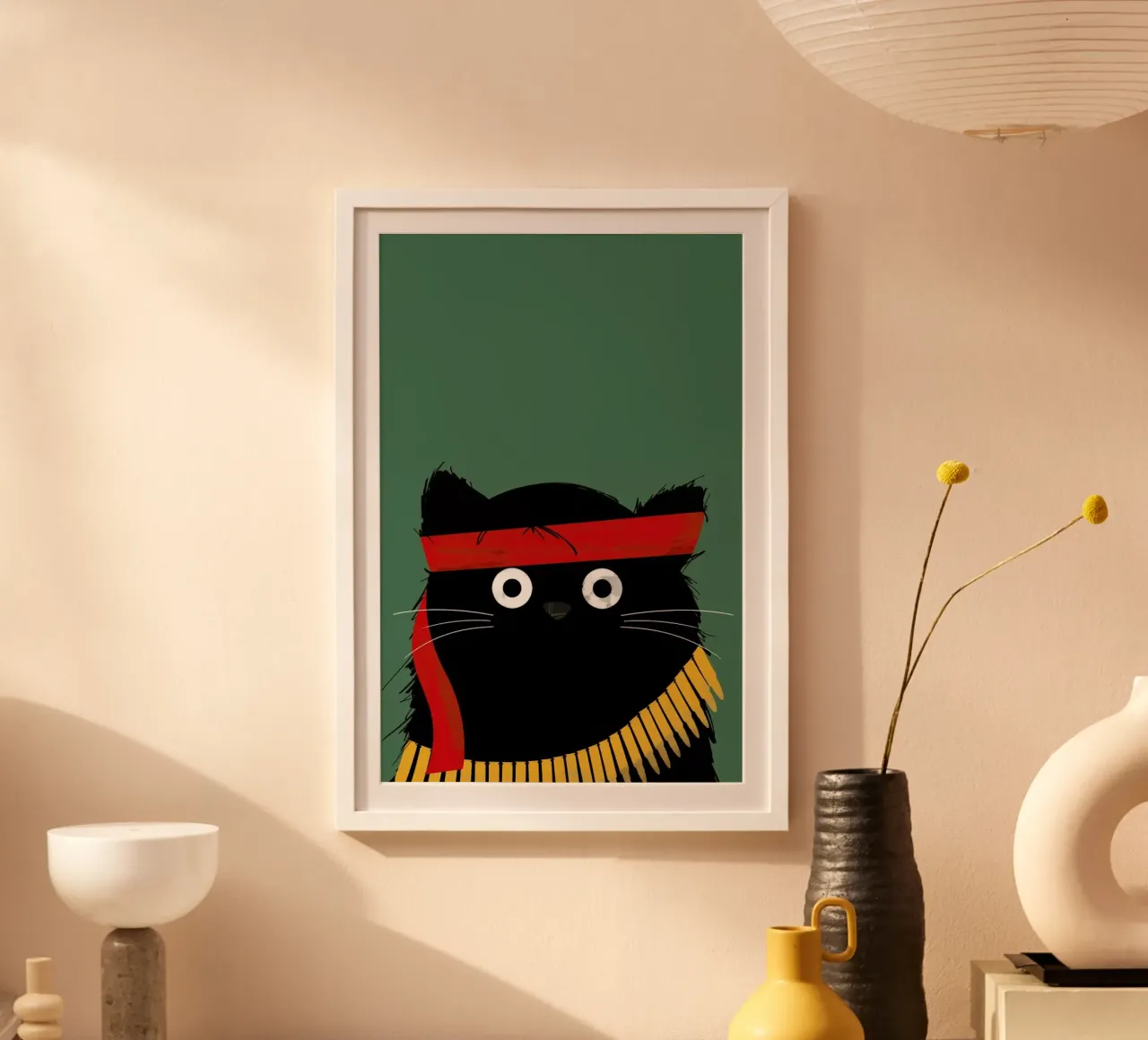 Cat - Rambo poster con telaio in legno da Doozal