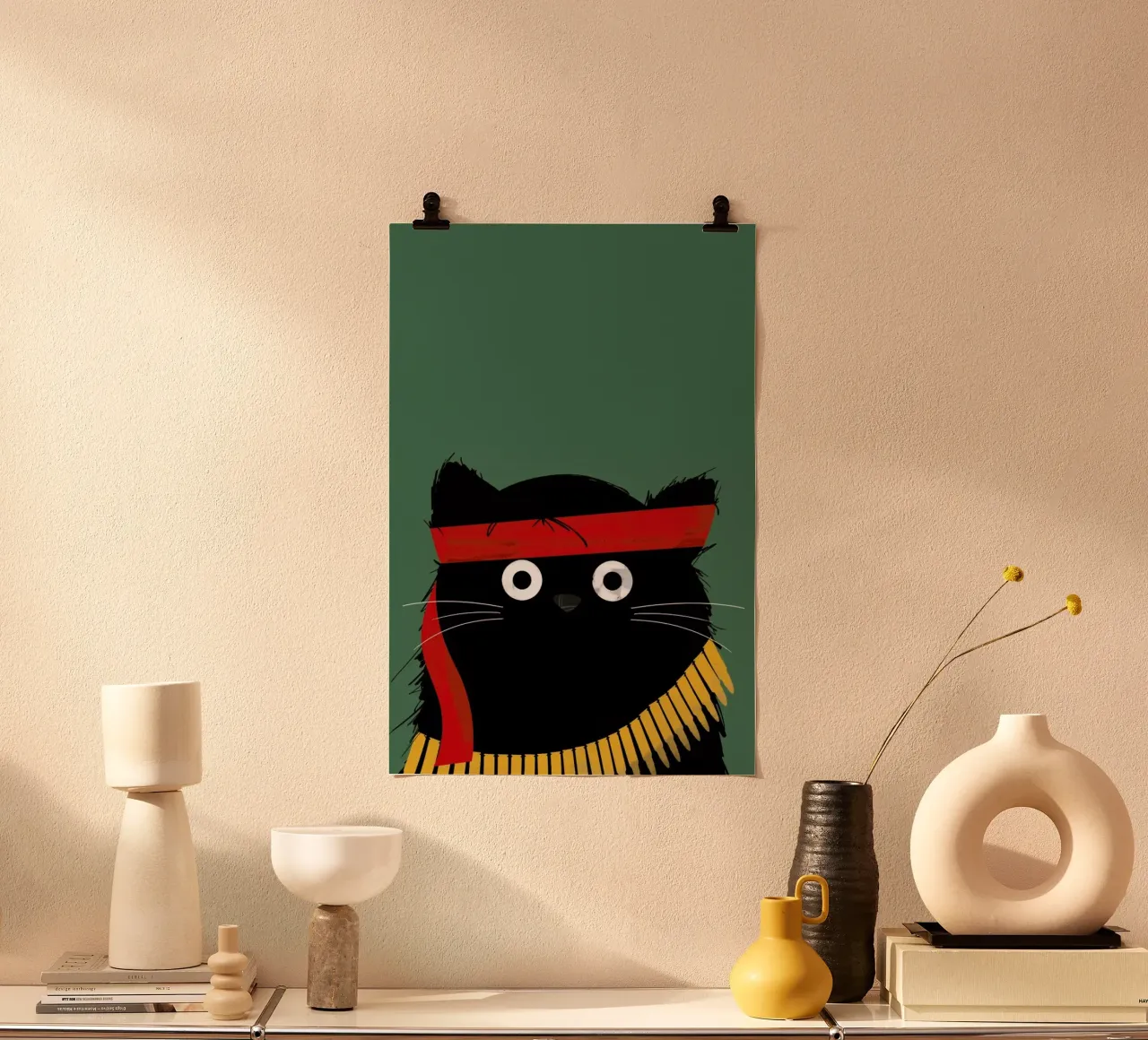 Cat - Rambo poster con telaio in legno da Doozal