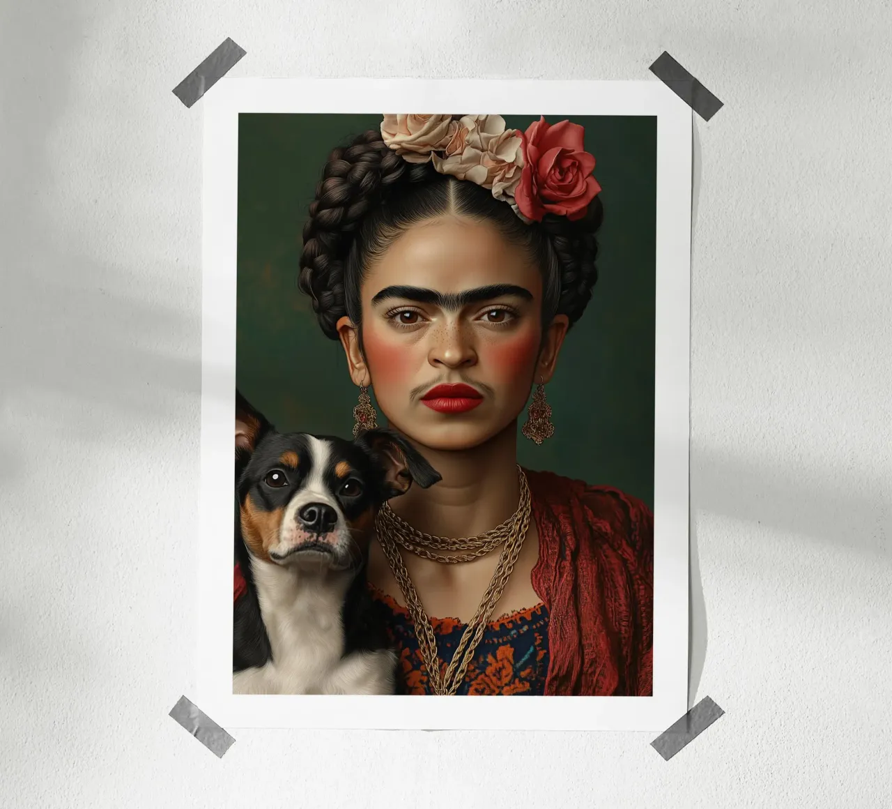 Frida e lo sguardo fedele poster con telaio in legno da Glitch & Glam