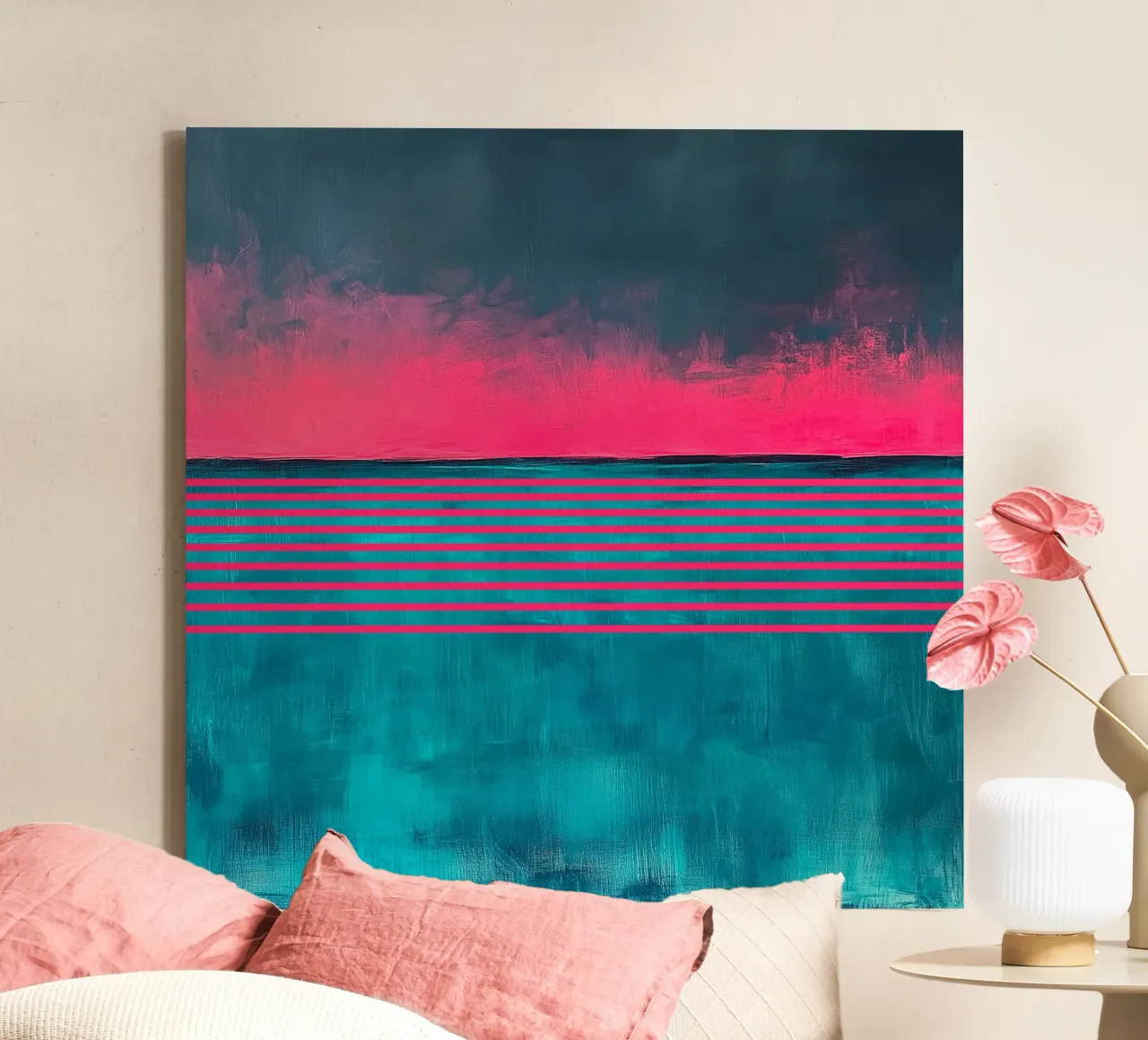 Pink stip horizon canvas by Little Things