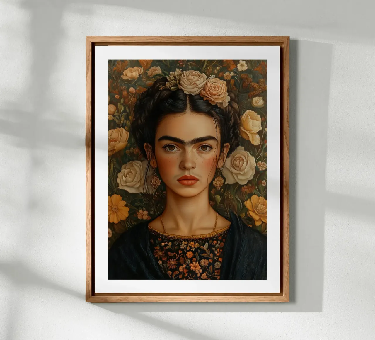 Frida con i fiori d'autunno alluminio dibond da Glitch & Glam