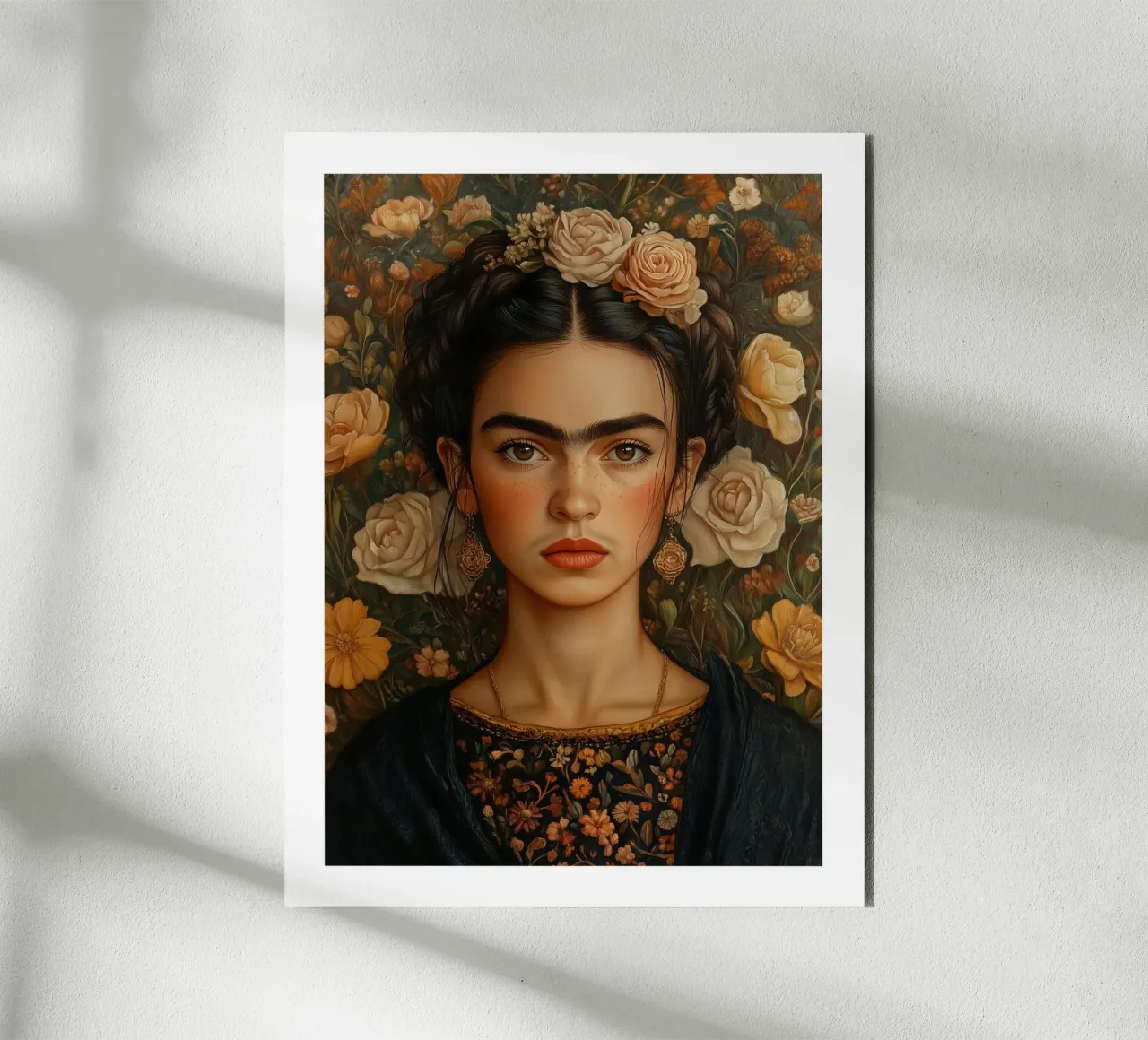 Frida con i fiori d'autunno alluminio dibond da Glitch & Glam
